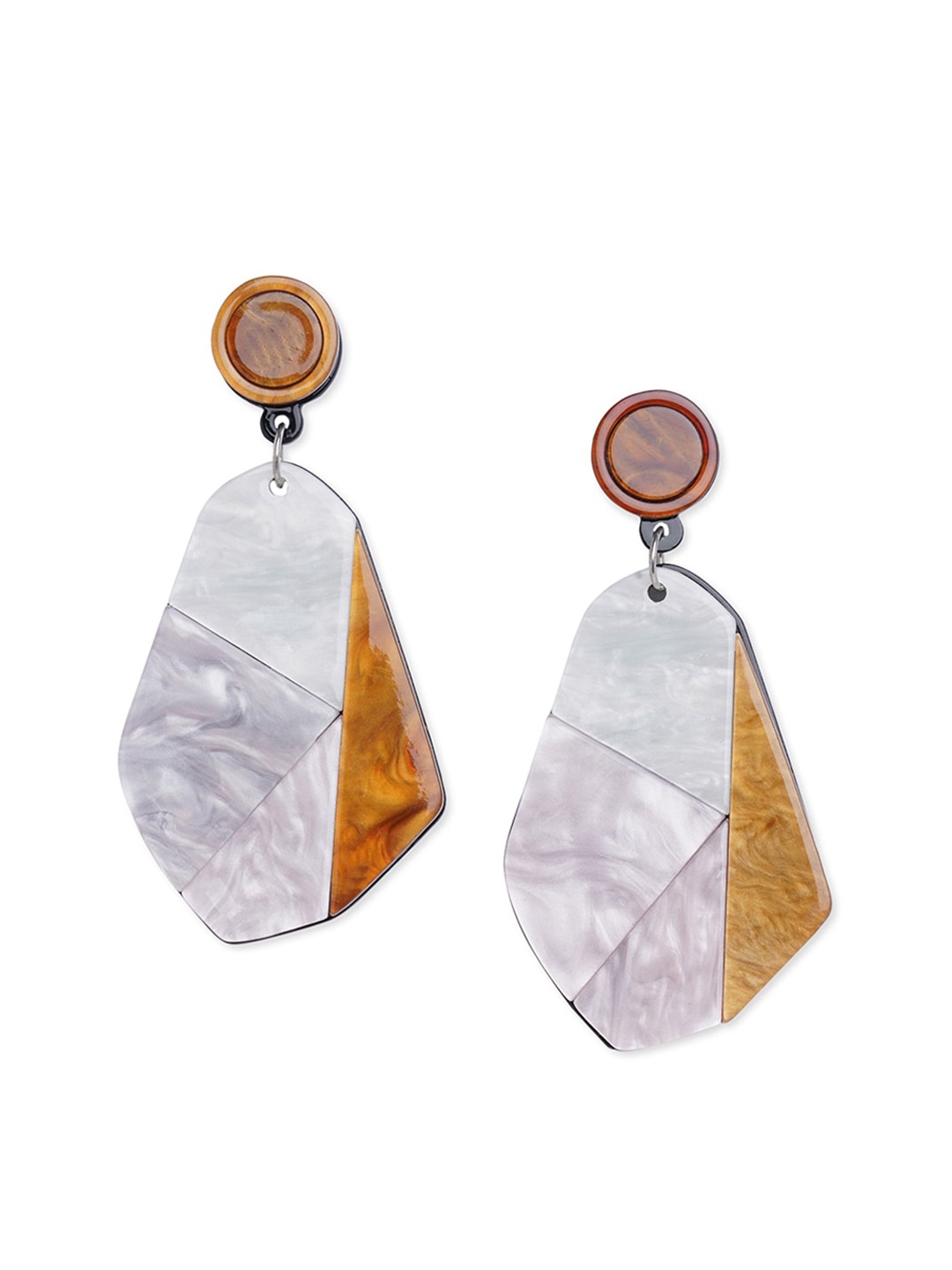 

Blisscovered White & Brown Contemporary Drop Earrings