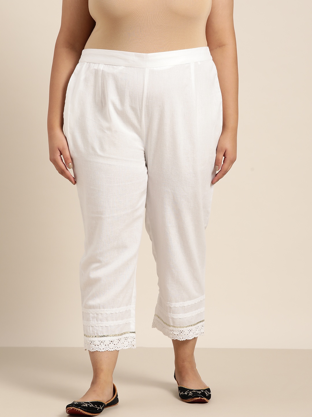 

Juniper Plus Women White Solid Urban Slim Fit Trousers