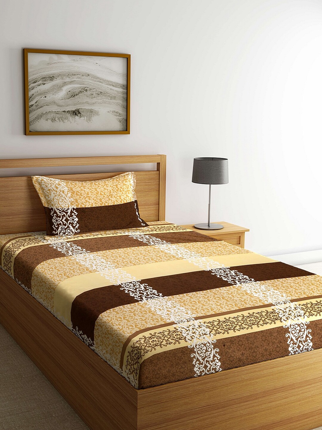 

Arrabi Multicoloured Ethnic Motifs 300 TC Single Bedsheet with 1 Pillow Covers, Multi