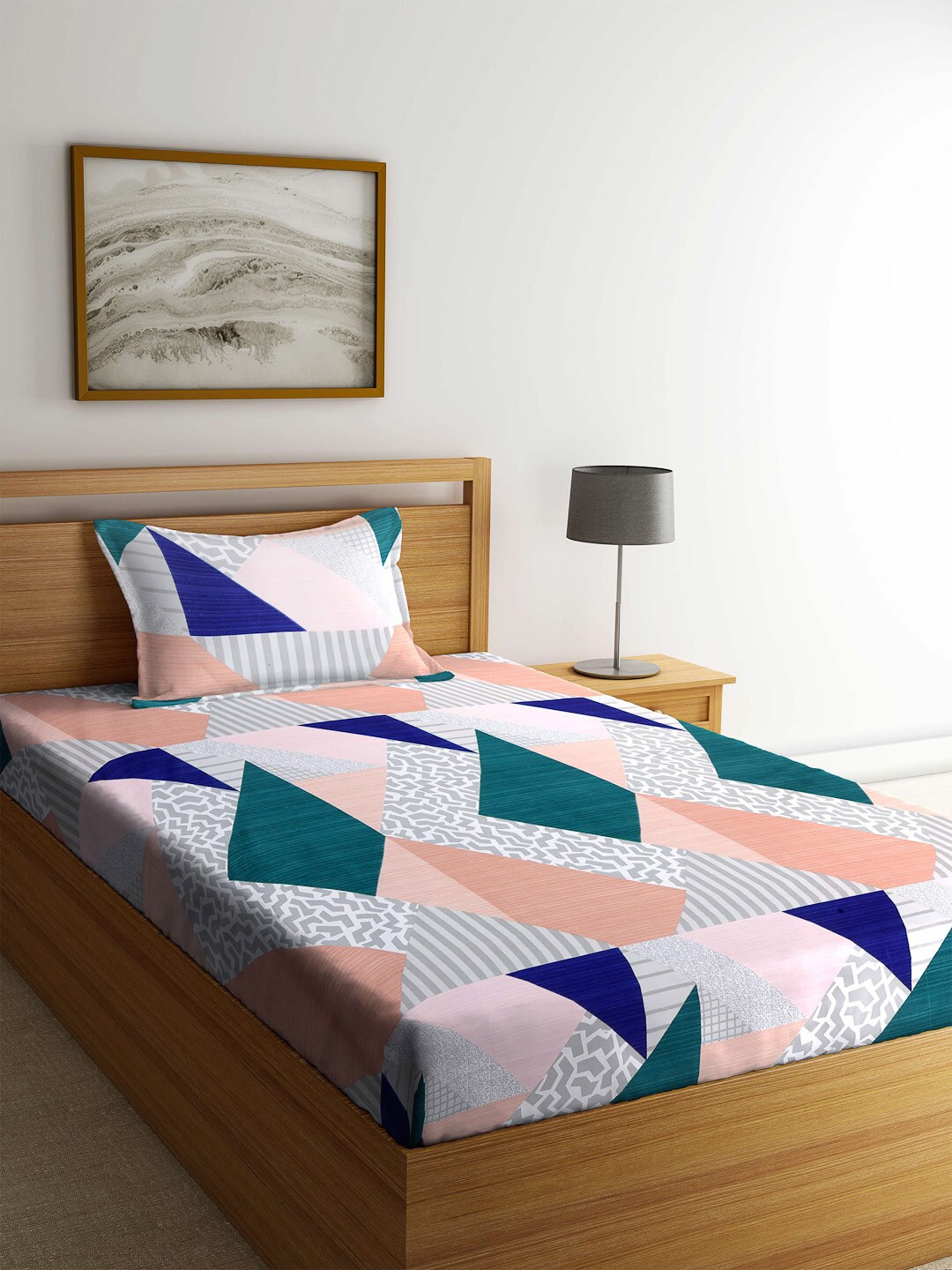 

Arrabi Multicoloured Geometric 300 TC Single Bedsheet with 1 Pillow Covers, Multi