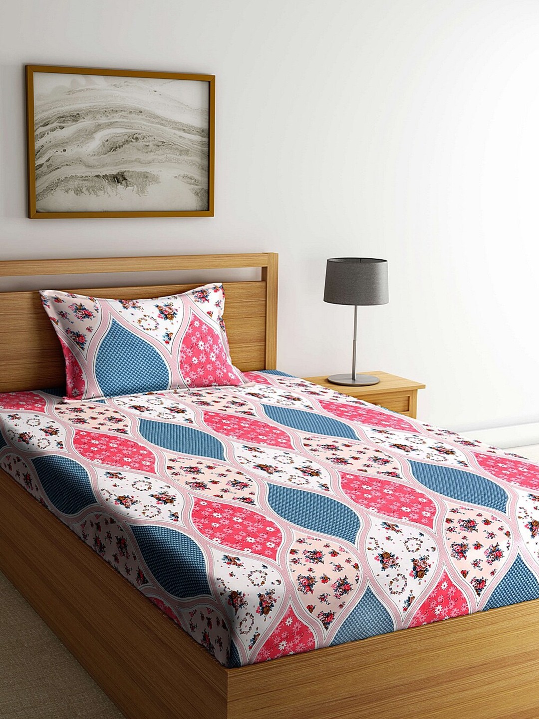 

Arrabi Multicoloured Floral 300 TC Single Bedsheet with 1 Pillow Covers, Multi
