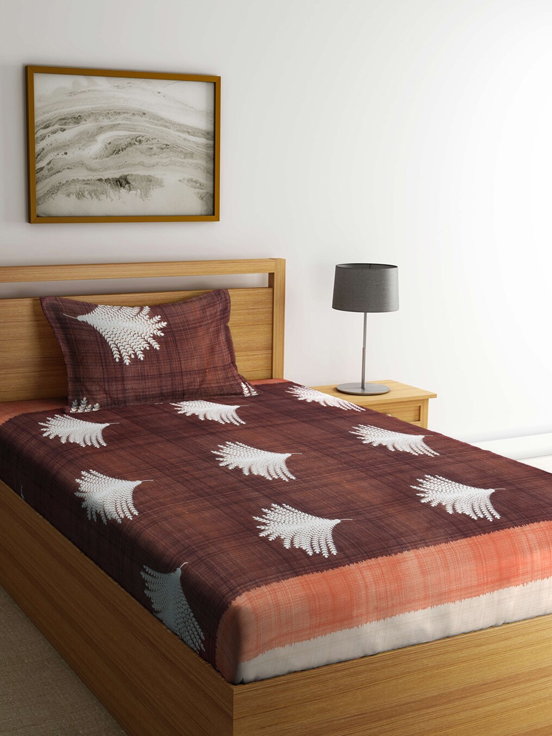 

Arrabi Brown & White Floral 300 TC Single Bedsheet with 1 Pillow Covers