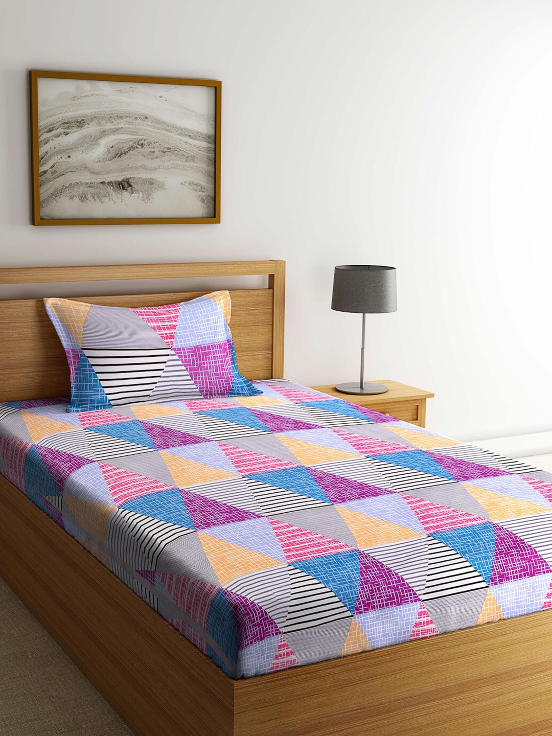 

Arrabi Multicoloured Geometric 300 TC Single Bedsheet with 1 Pillow Covers, Multi