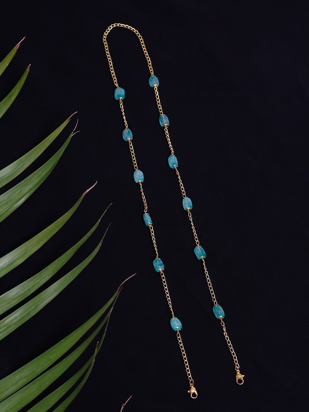 

Ruby Raang Gold-Toned & Turquoise Blue Beaded Mask Chain