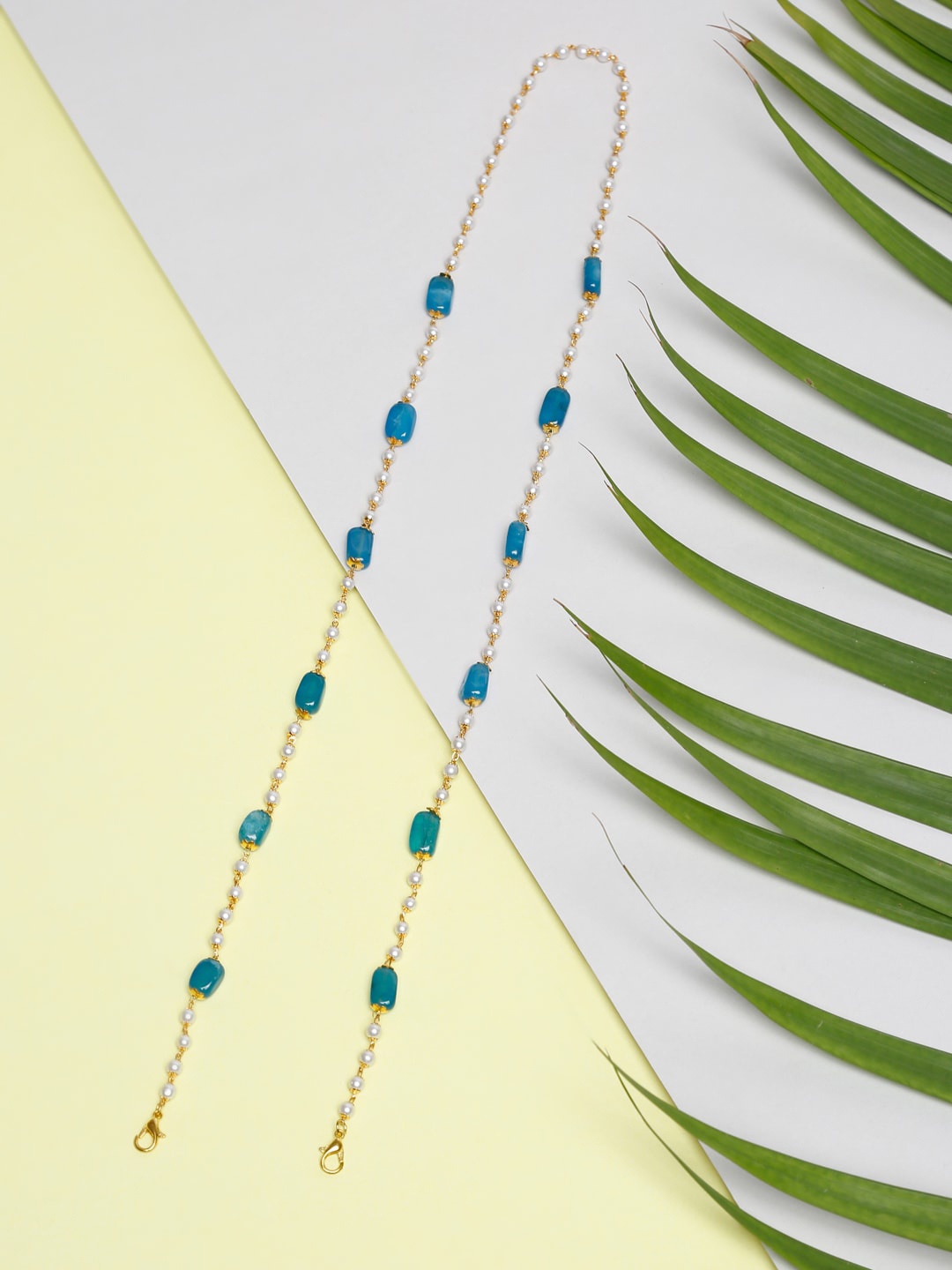 

Ruby Raang Gold-Toned & Blue Beaded Mask Chain