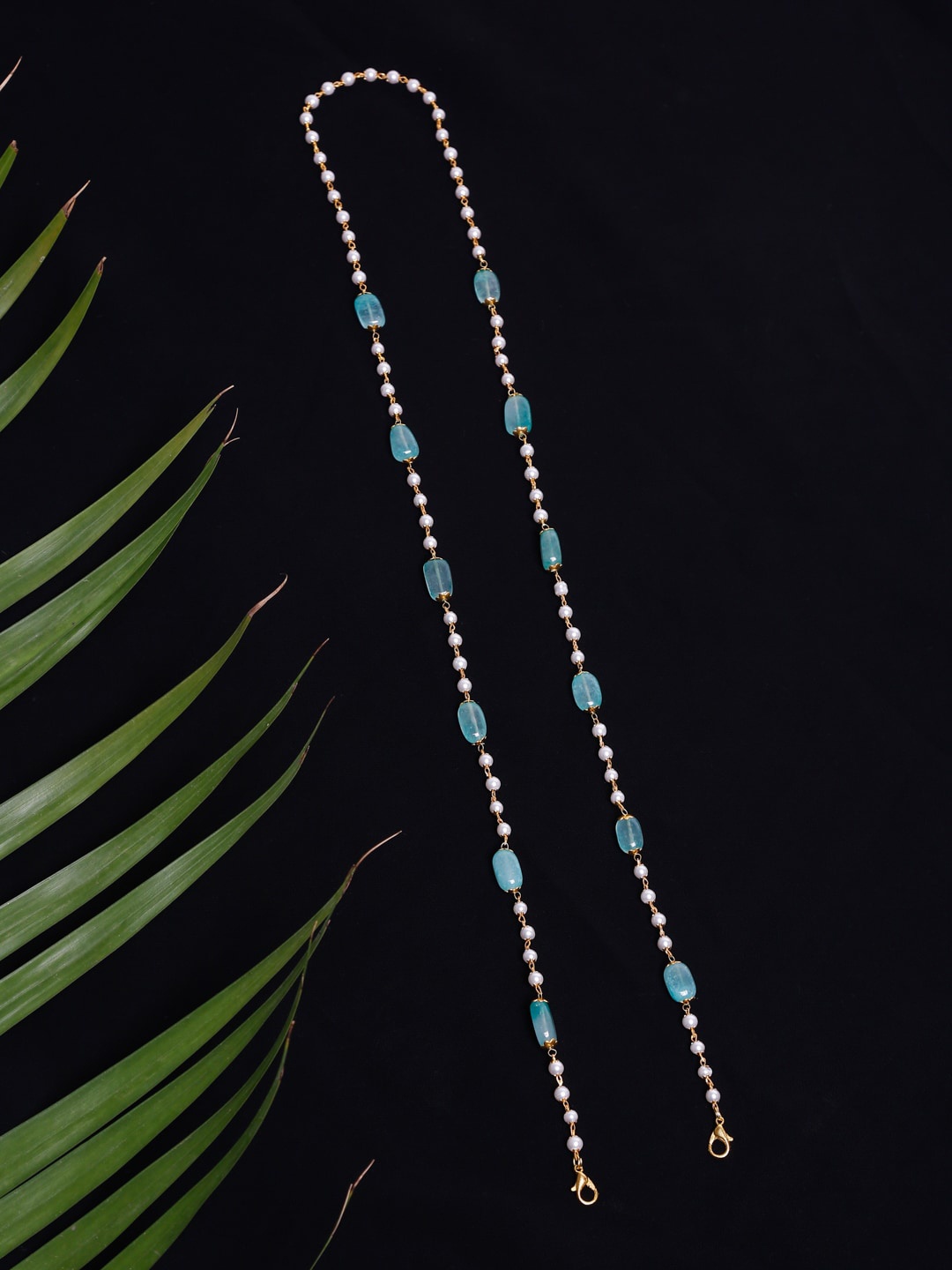 

Ruby Raang Gold-Toned & Blue Beaded Mask Chain