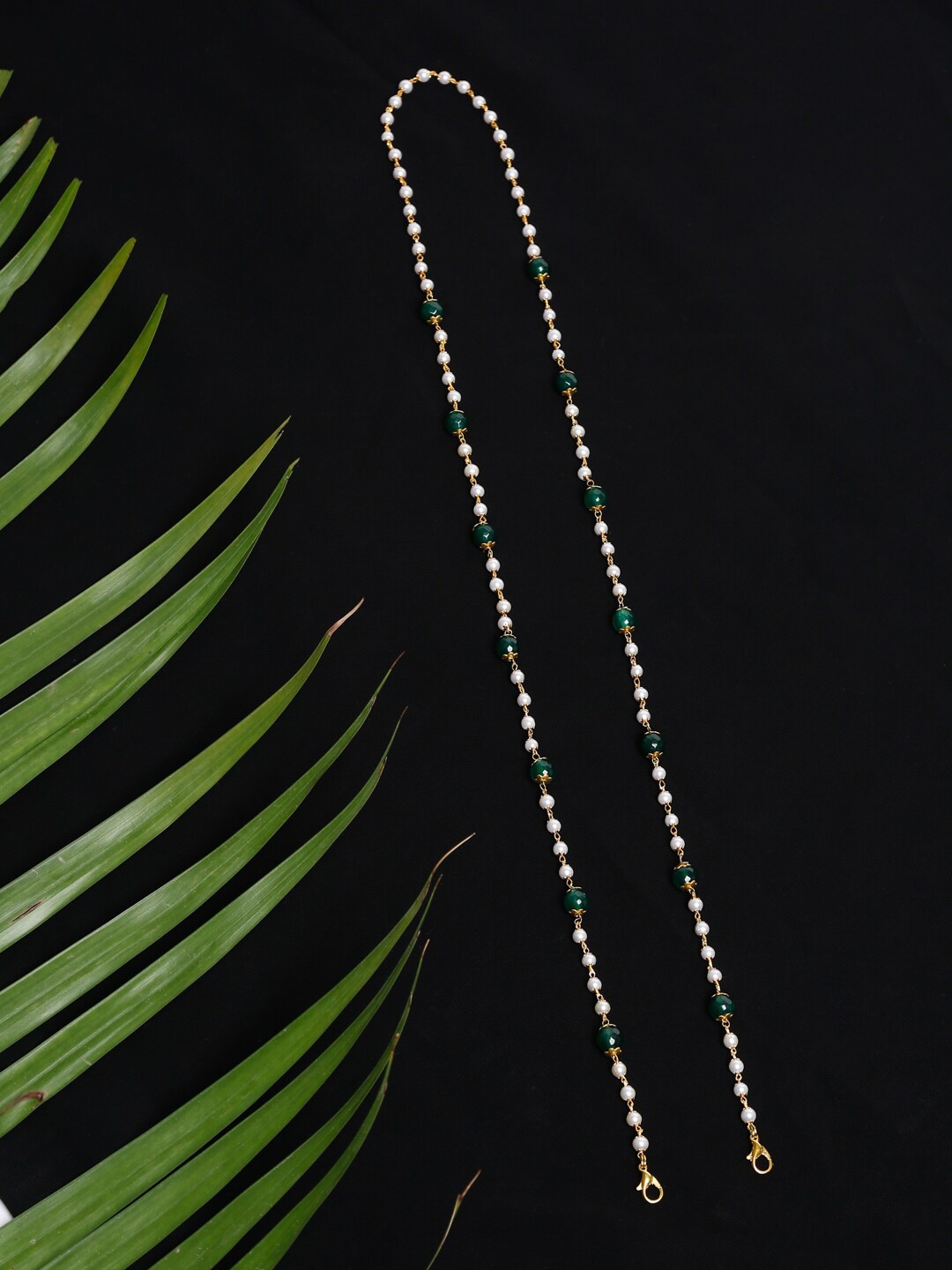 

Ruby Raang Gold-Toned & Green Beaded Mask Chain