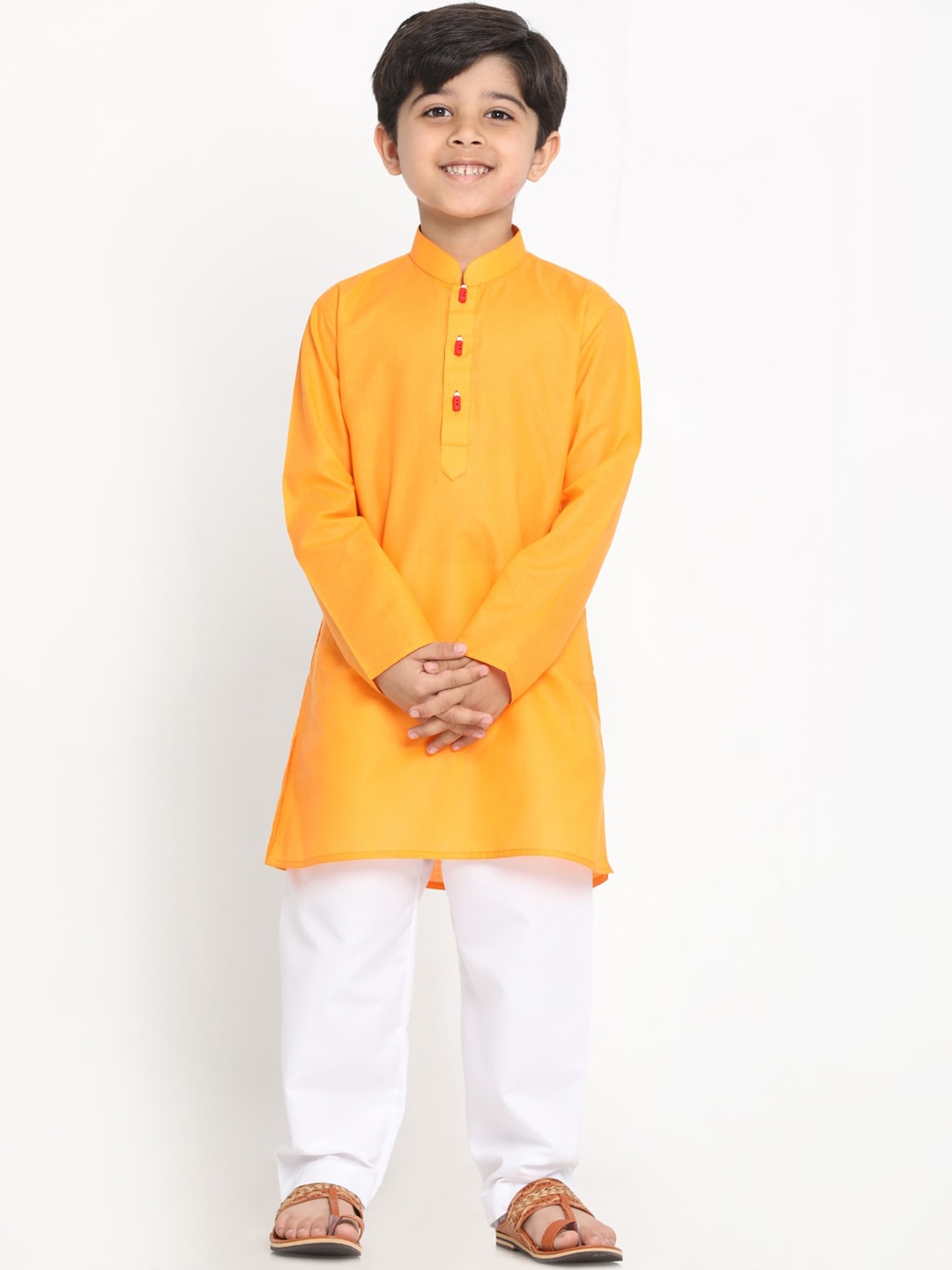 

JBN Creation Boys Orange & White Regular Kurta with Pyjamas