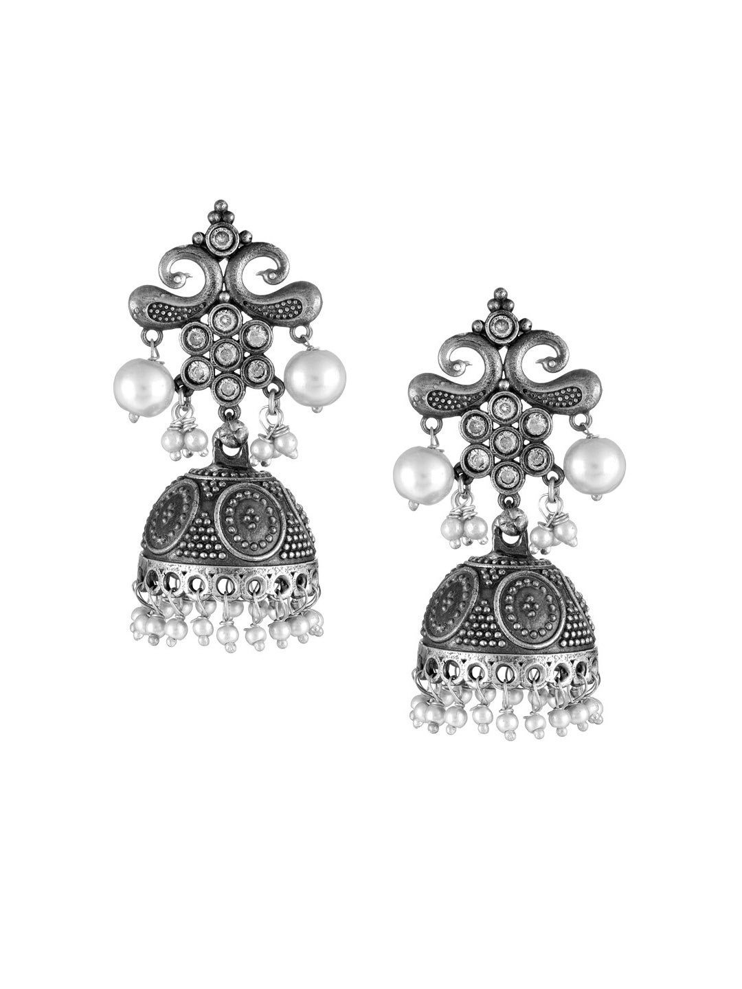 

Adwitiya Collection Silver-Toned Contemporary Jhumkas Earrings