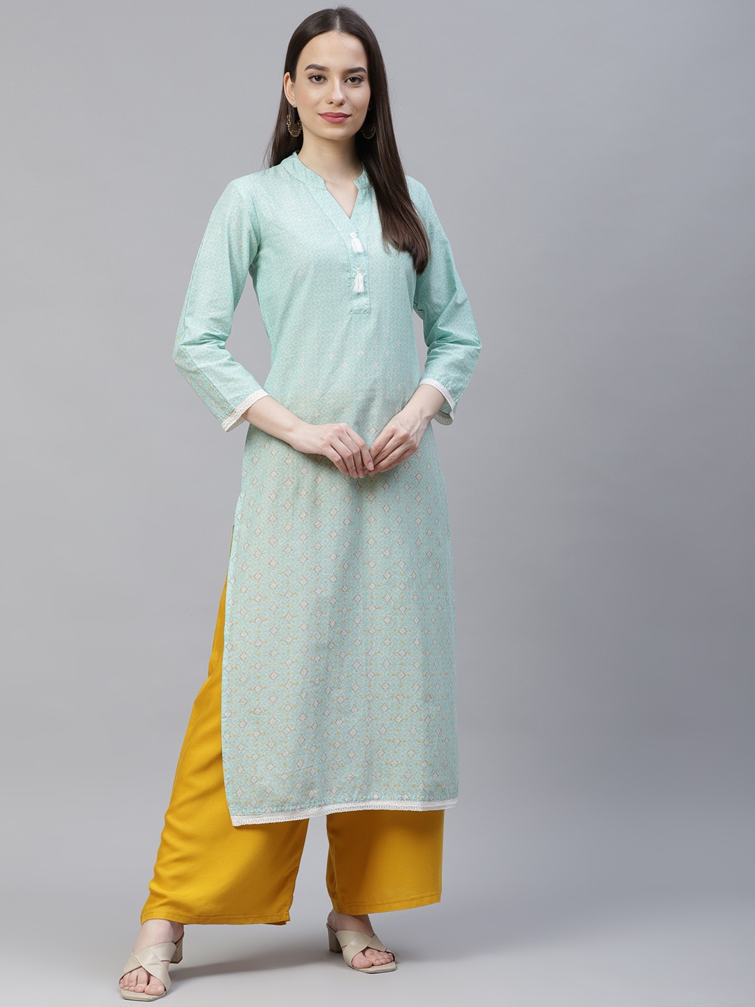 

Jompers Women Turquoise Blue Ethnic Motifs Printed Kurta