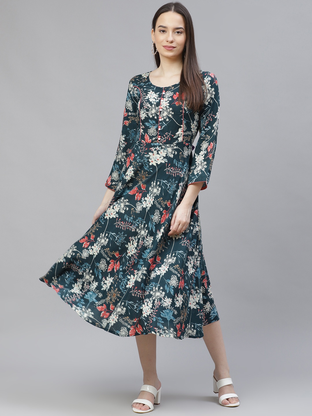 

Jompers Teal Floral Midi Dress