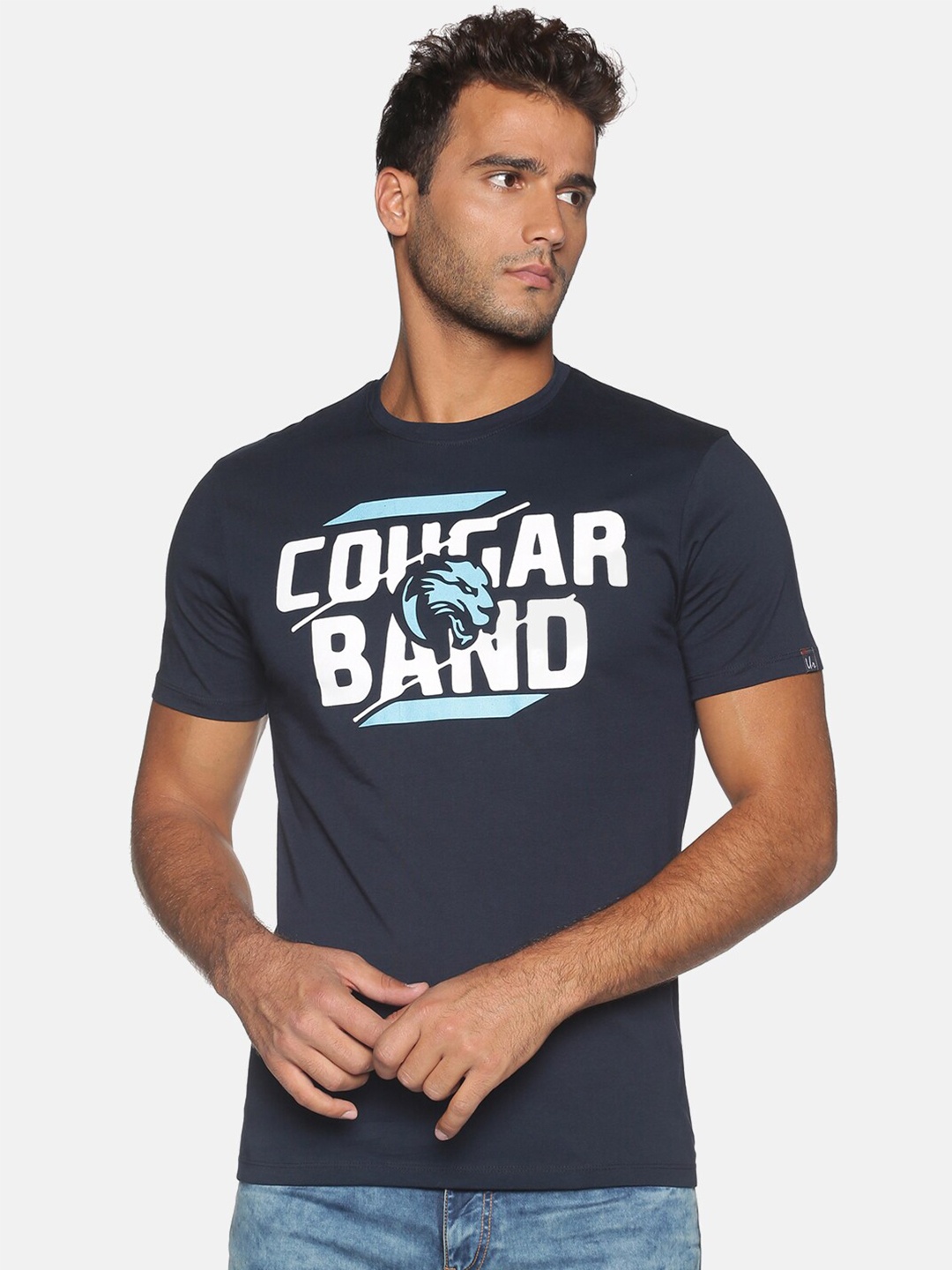 

UrGear Men Navy Blue Typography Printed Applique T-shirt