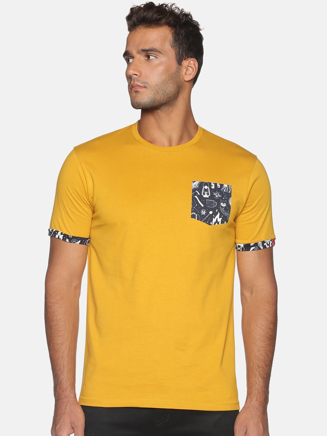

UrGear Men Mustard Yellow Typography Pockets T-shirt