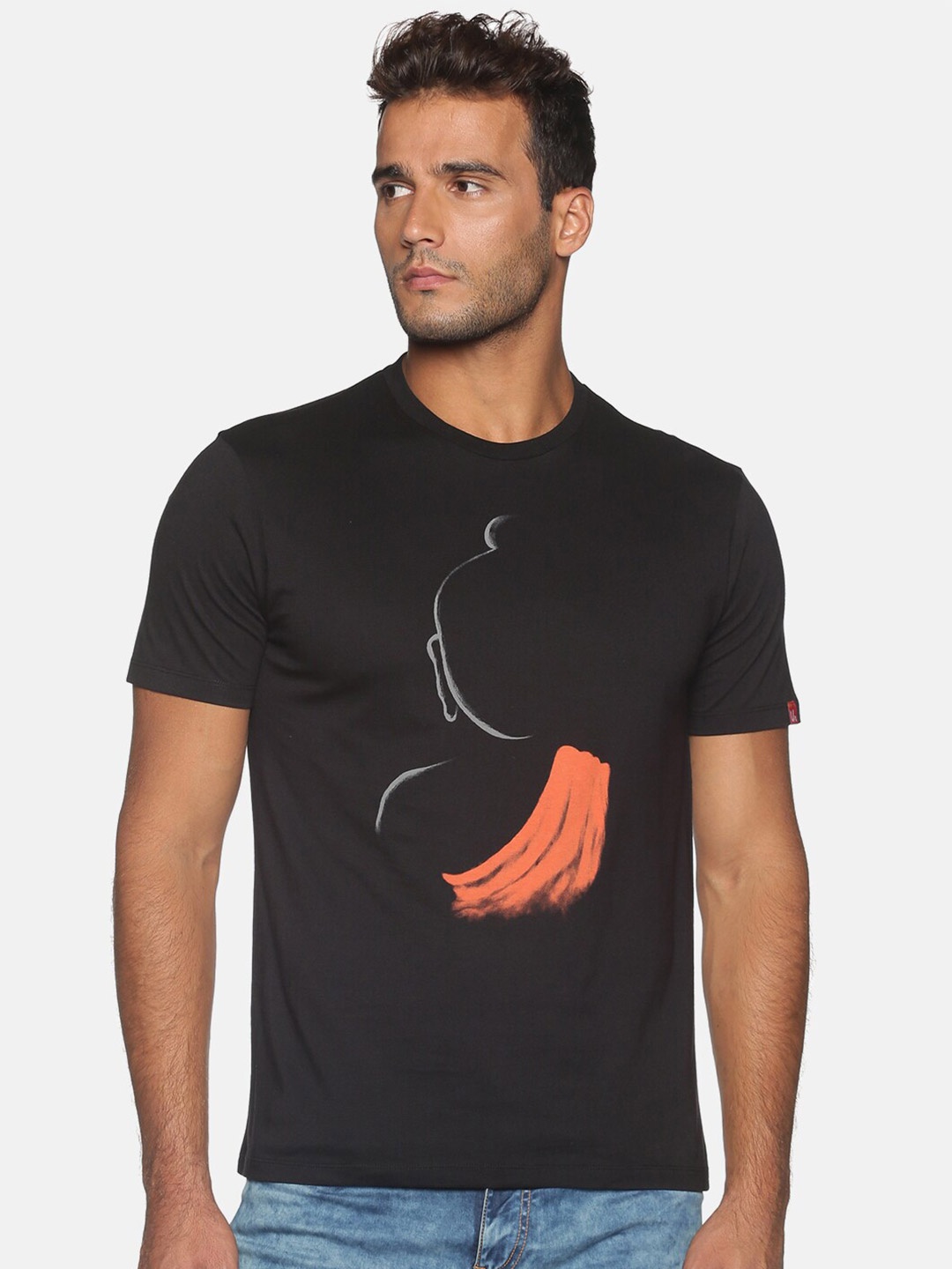 

UrGear Men Black Printed Raw Edge T-shirt