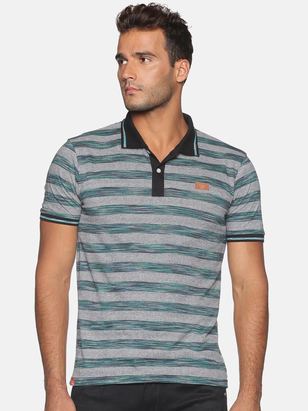 

UrGear Men Green Striped Polo Collar T-shirt