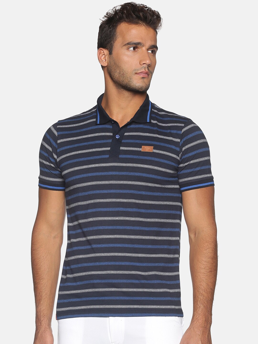 

UrGear Men Blue Striped Polo Collar T-shirt