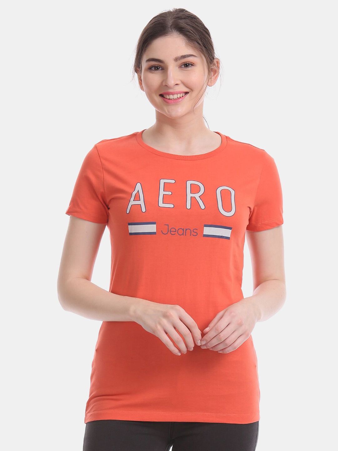 

Aeropostale Women Orange Typography Pure Cotton T-shirt