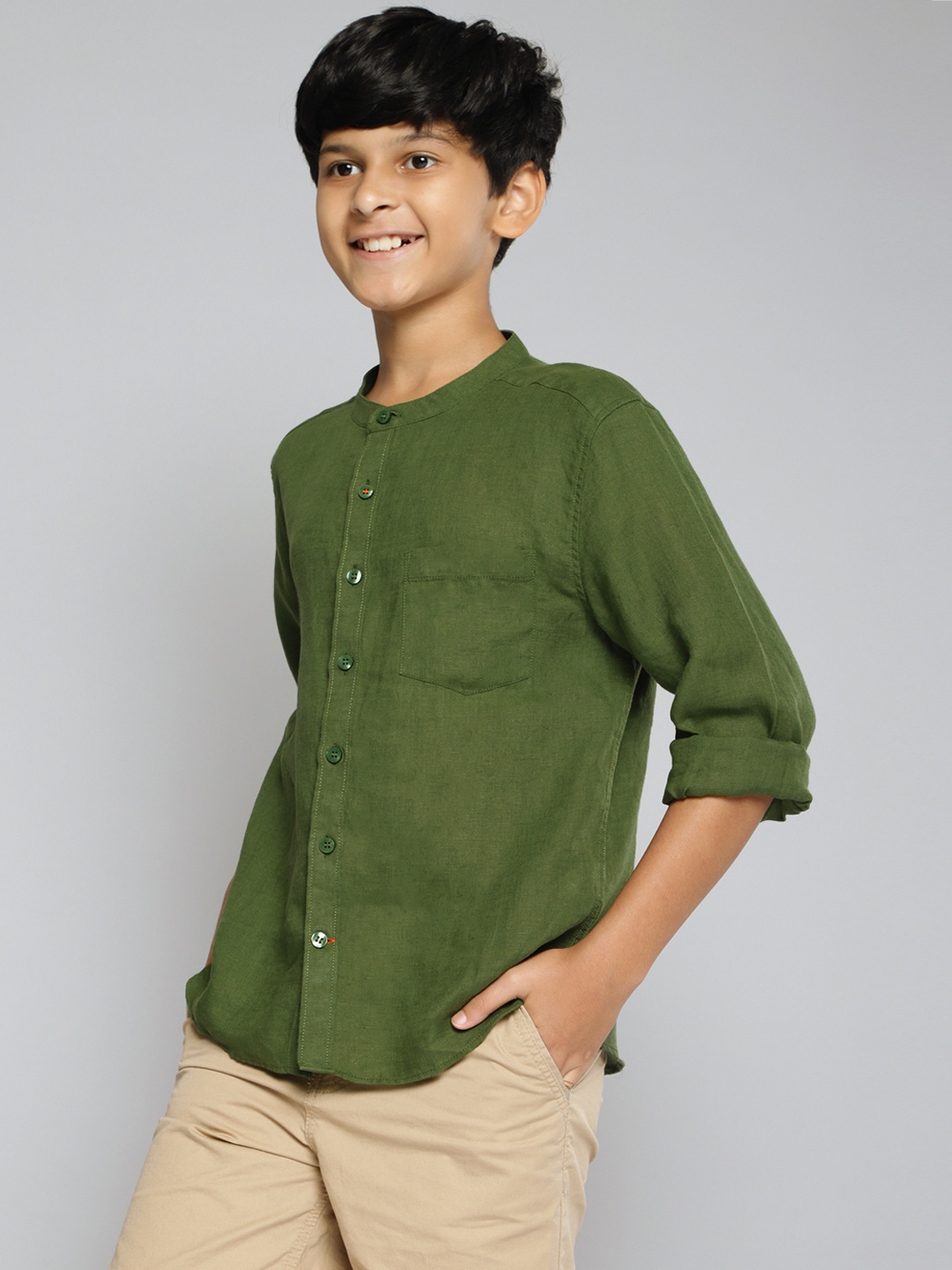 

M&H Juniors Boys Green Linen Casual Shirt