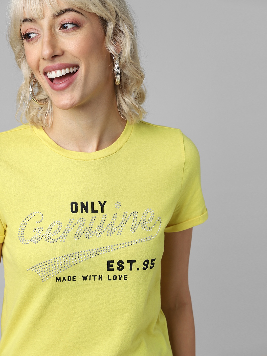 

ONLY Women Yellow Typography Printed T-shirt