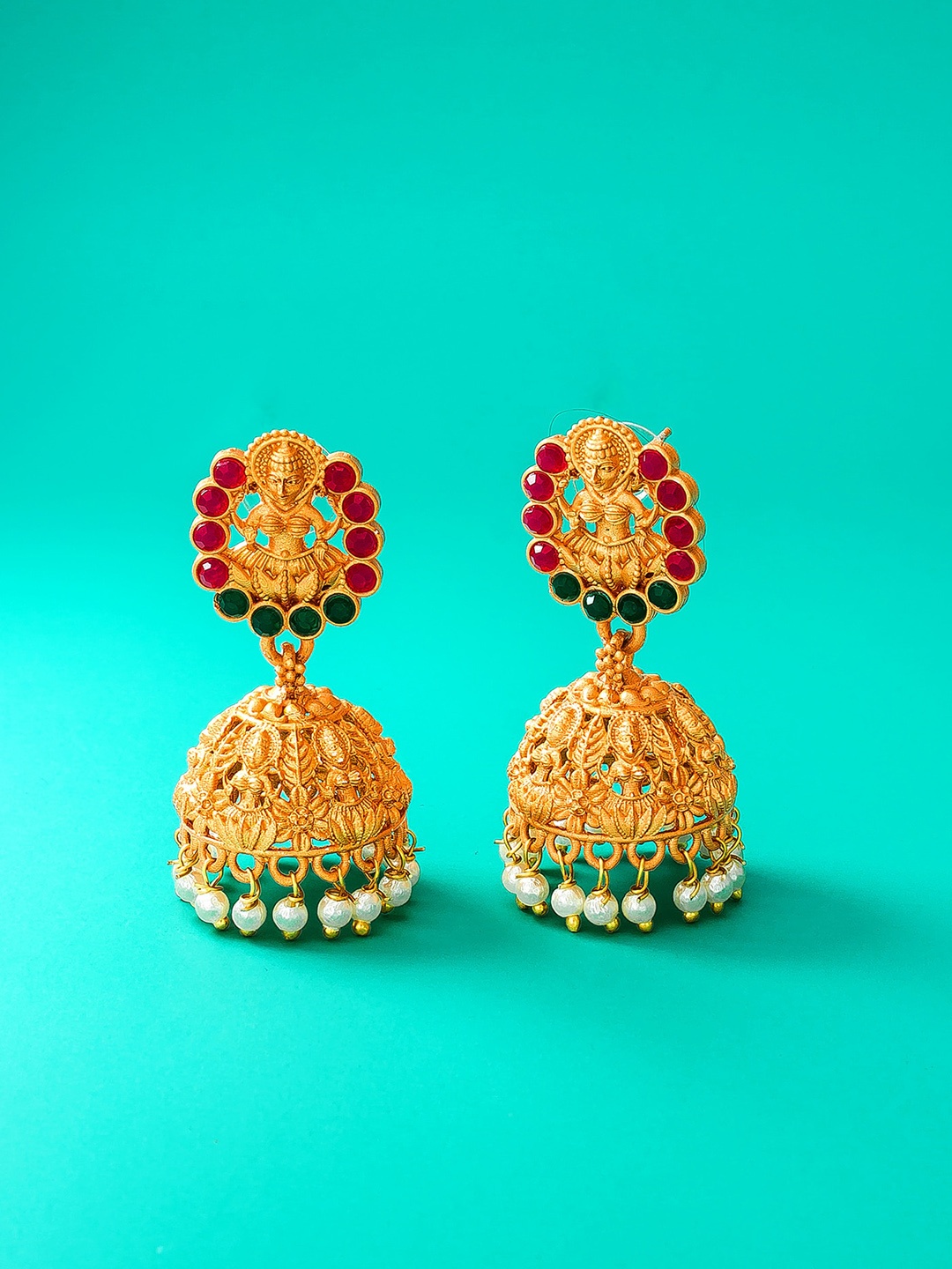 

aadita Gold-Toned Contemporary Jhumkas Earrings