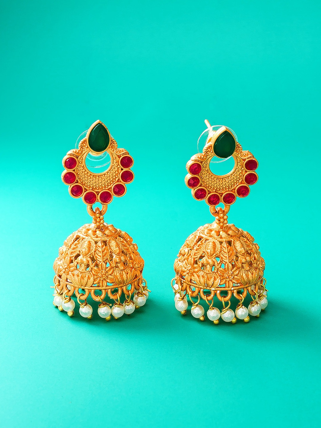 

aadita Gold-Toned Contemporary Jhumkas Earrings