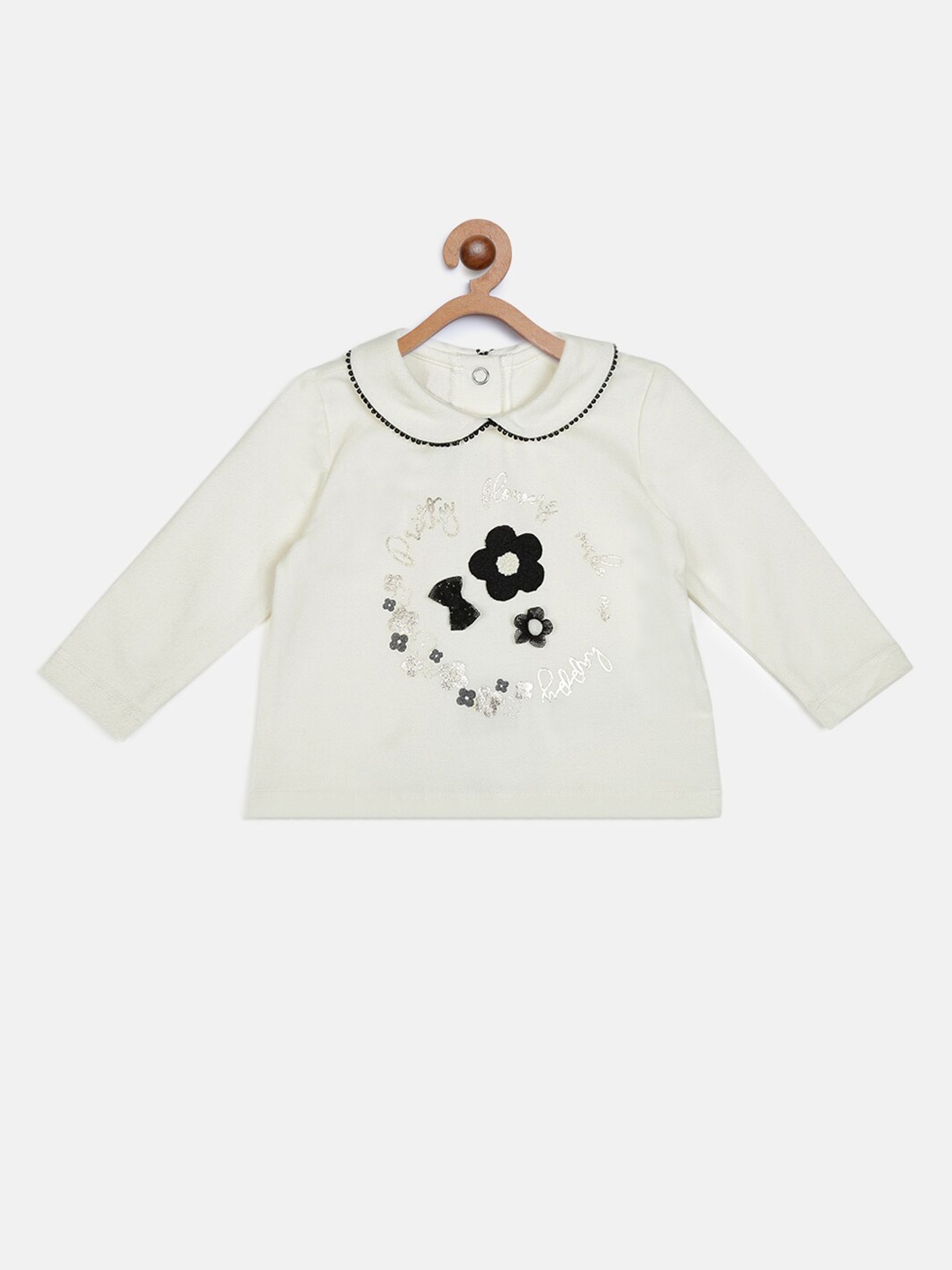 

Chicco Girls Off White Typography Printed Peter Pan Collar Applique T-shirt