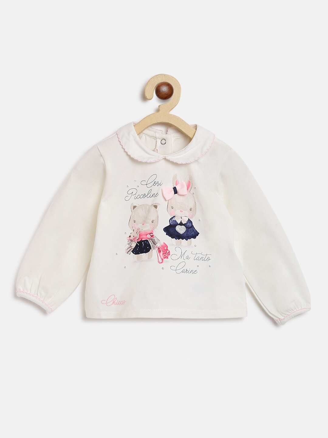 

Chicco Girls Off White & Blue Printed Peter Pan Collar Applique Sustainable T-shirt