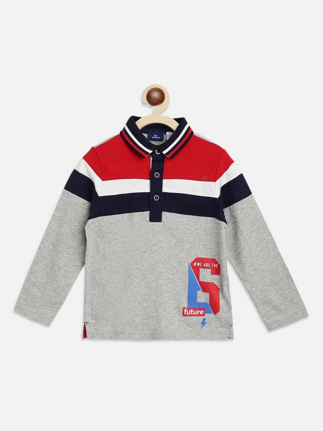 

Chicco Boys Grey Red Printed Polo Collar Pure Cotton Pure Cotton T-shirt