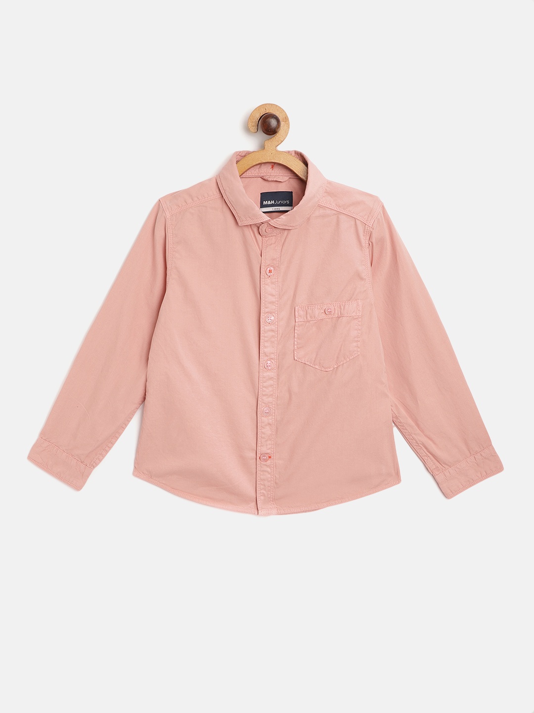

M&H Juniors Boys Peach-Coloured Pure Cotton Slim Fit Solid Casual Shirt