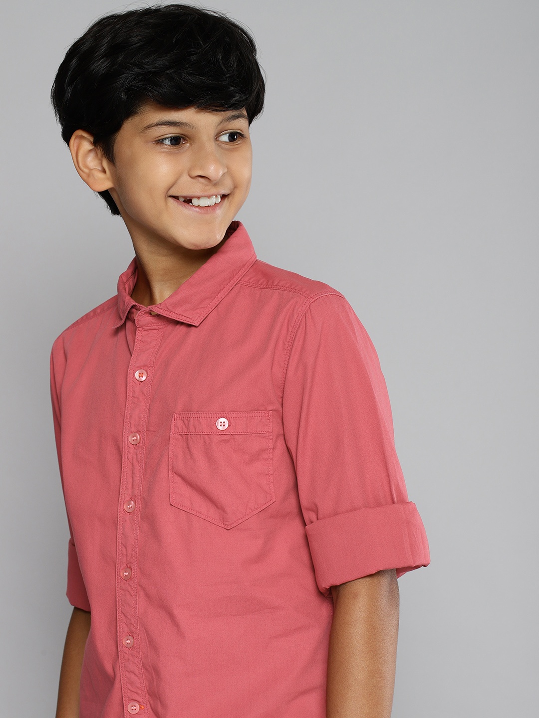 

M&H Juniors Boys Red Opaque Pure Cotton Slim Fit Casual Shirt