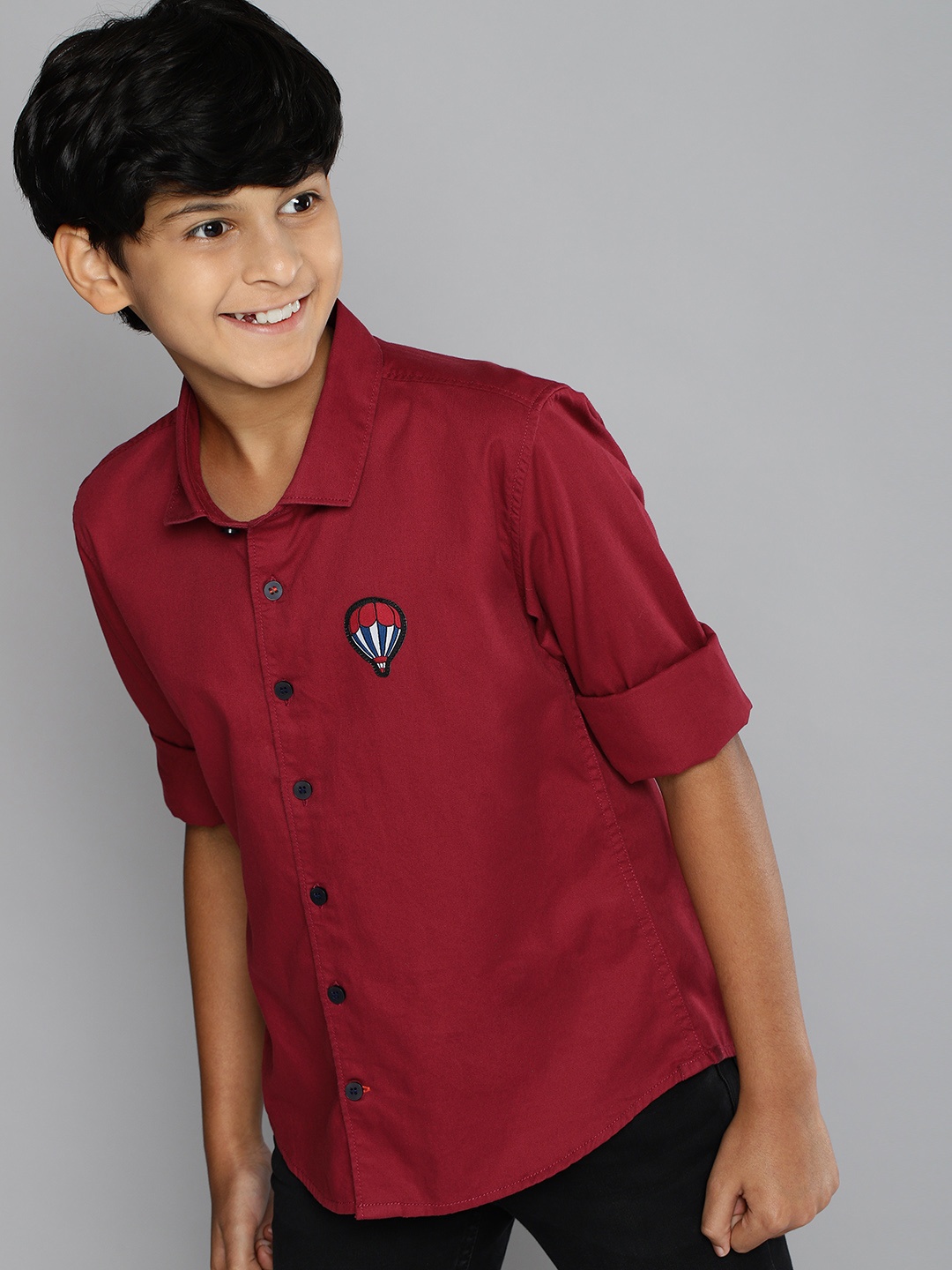 

M&H Juniors Boys Maroon Slim Fit Pure Cotton Casual Shirt