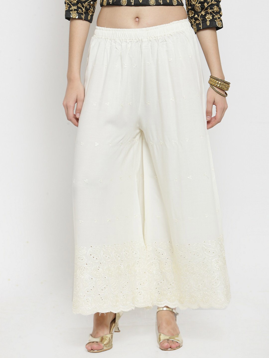 

Clora Creation Women Off White Floral Chikankari Ethnic Palazzos