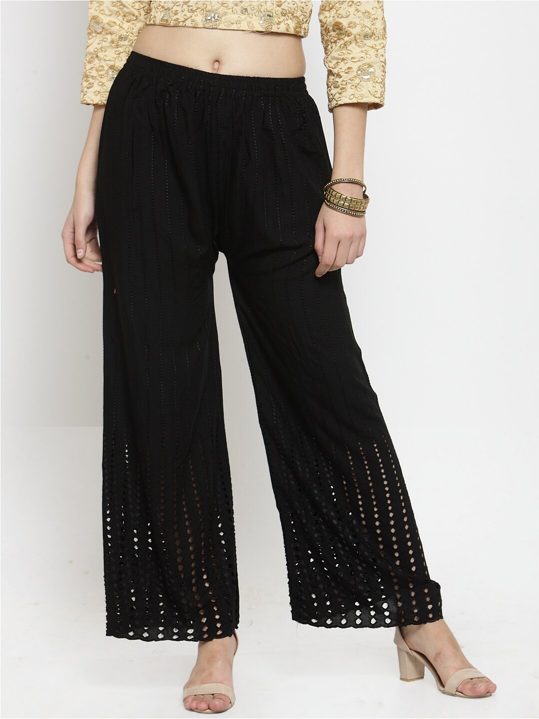 

Clora Creation Women Black Ethnic Motifs Embroidered Ethnic Palazzos
