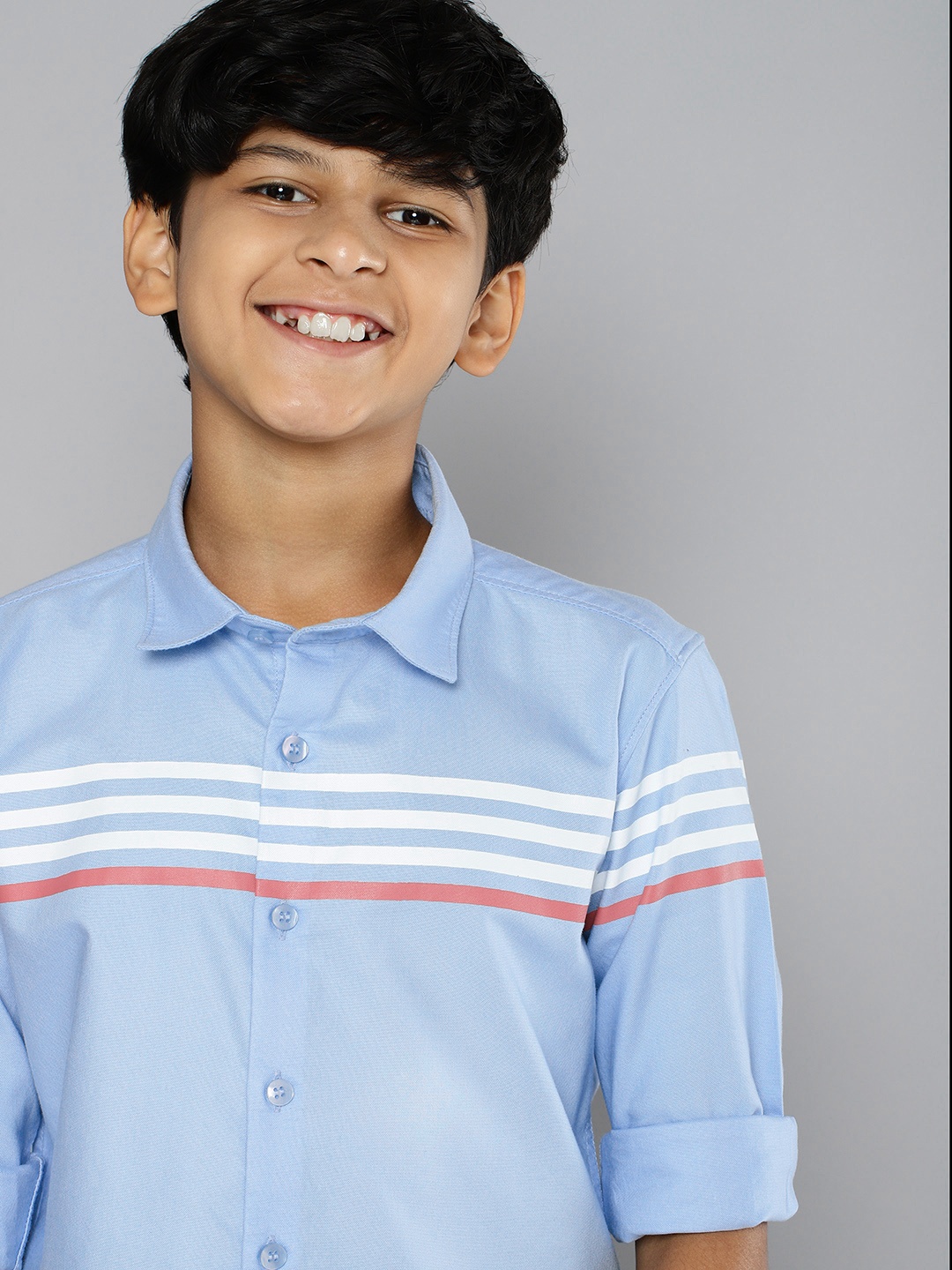 

M&H Juniors Boys Blue Striped Pure Cotton Casual Shirt