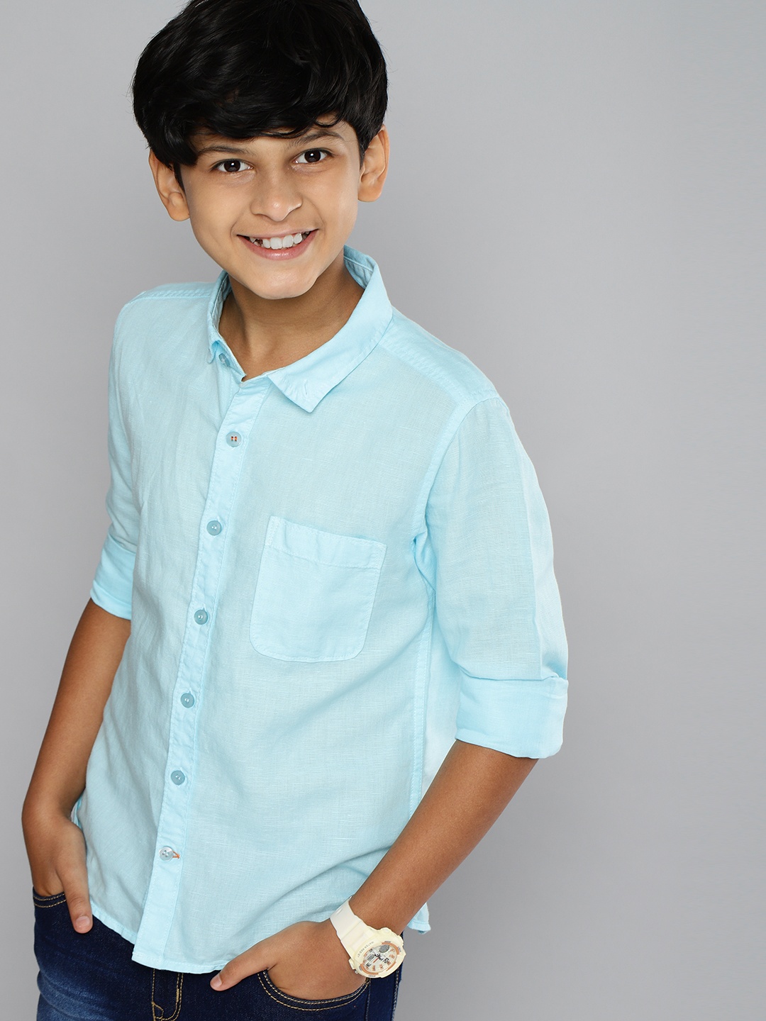 

M&H Juniors Boys Blue Opaque Casual Shirt