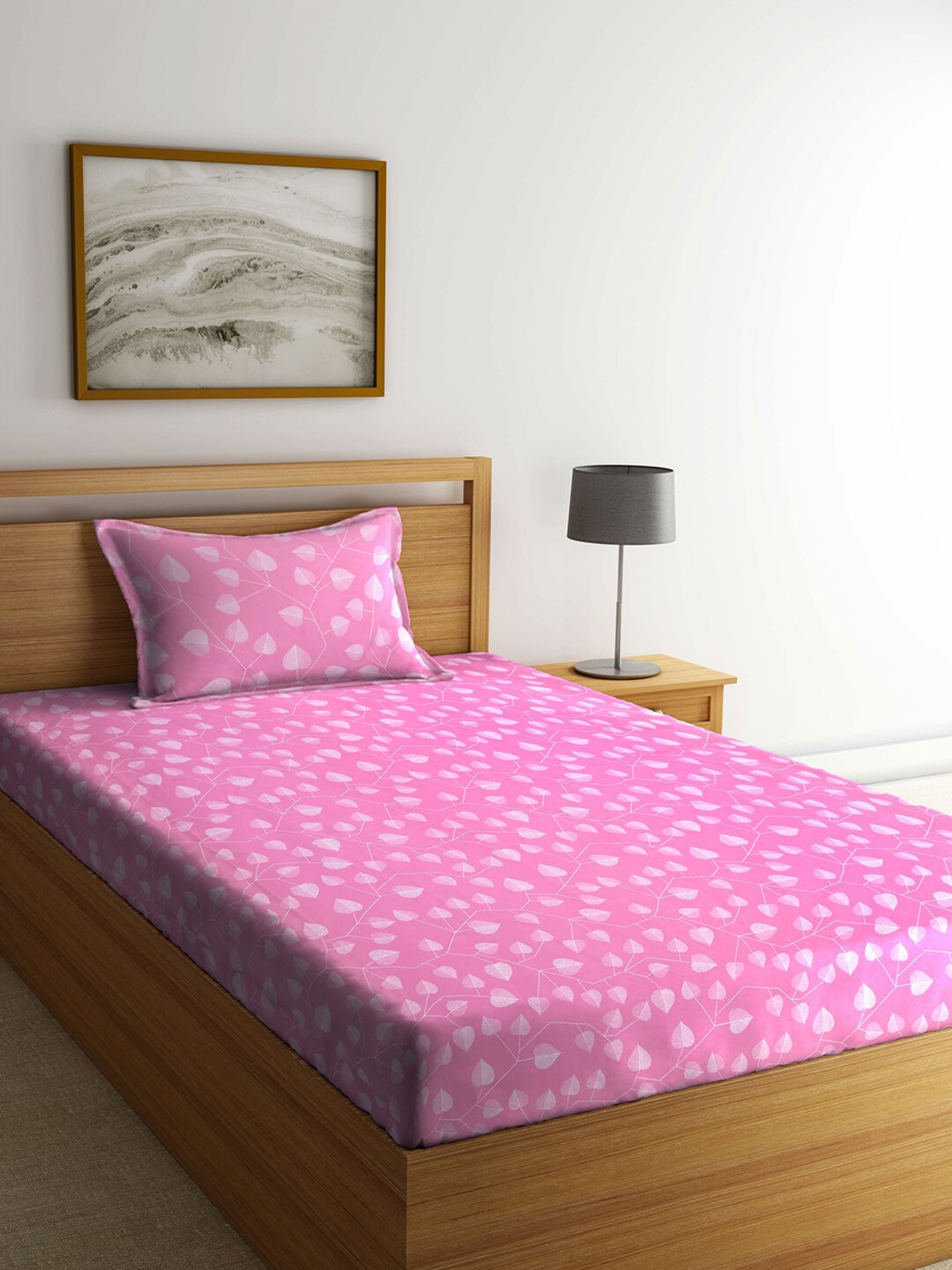 

Arrabi Pink Floral 300 TC Single Bedsheet with 1 Pillow Covers