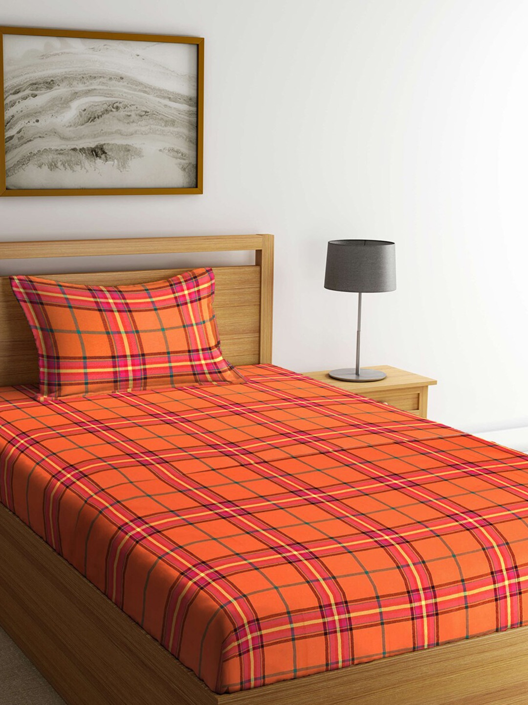 

Arrabi Orange Geometric 300 TC Single Bedsheet with 1 Pillow Covers