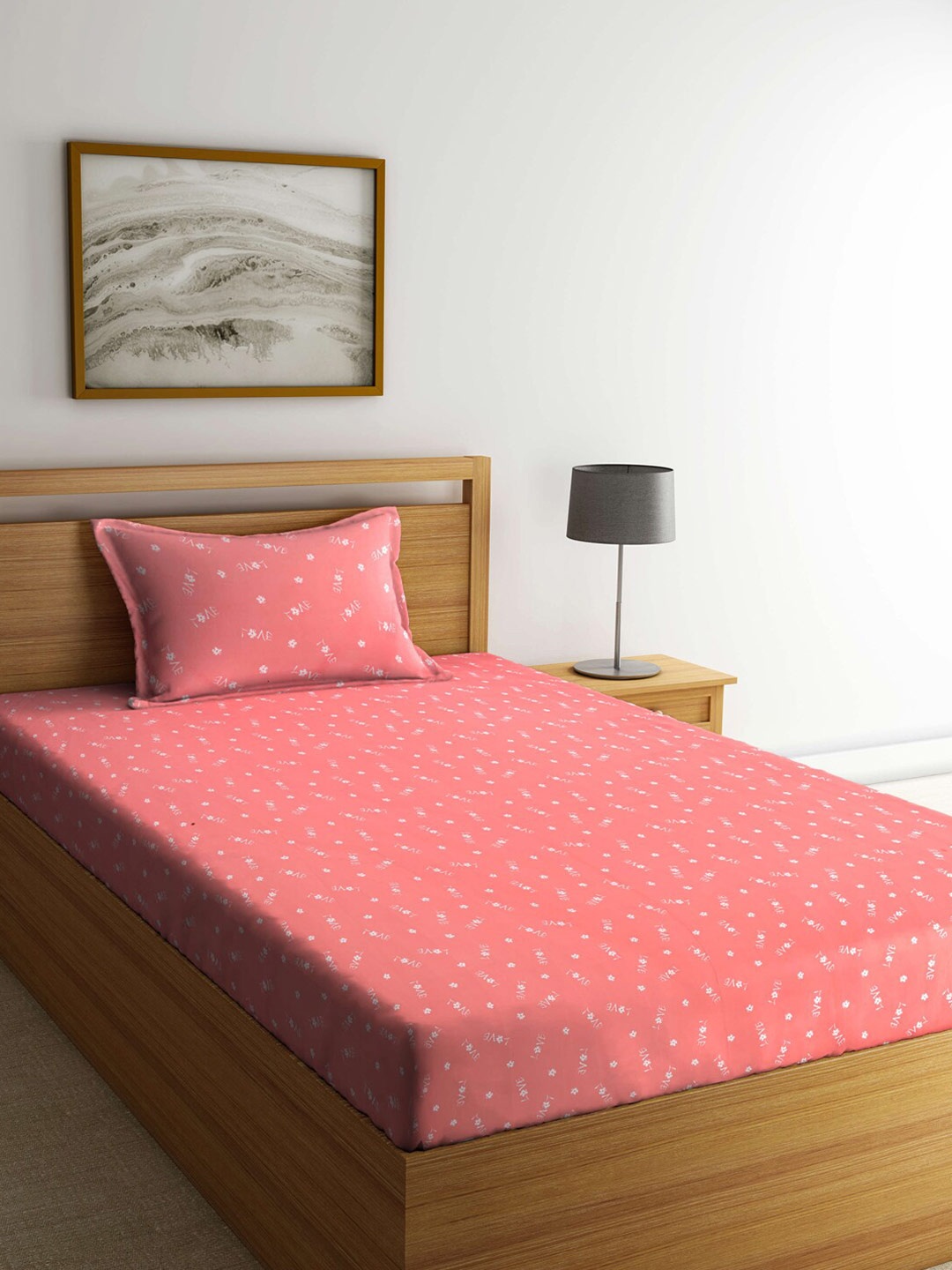

Arrabi Pink Graphic 300 TC Single Bedsheet with 1 Pillow Covers