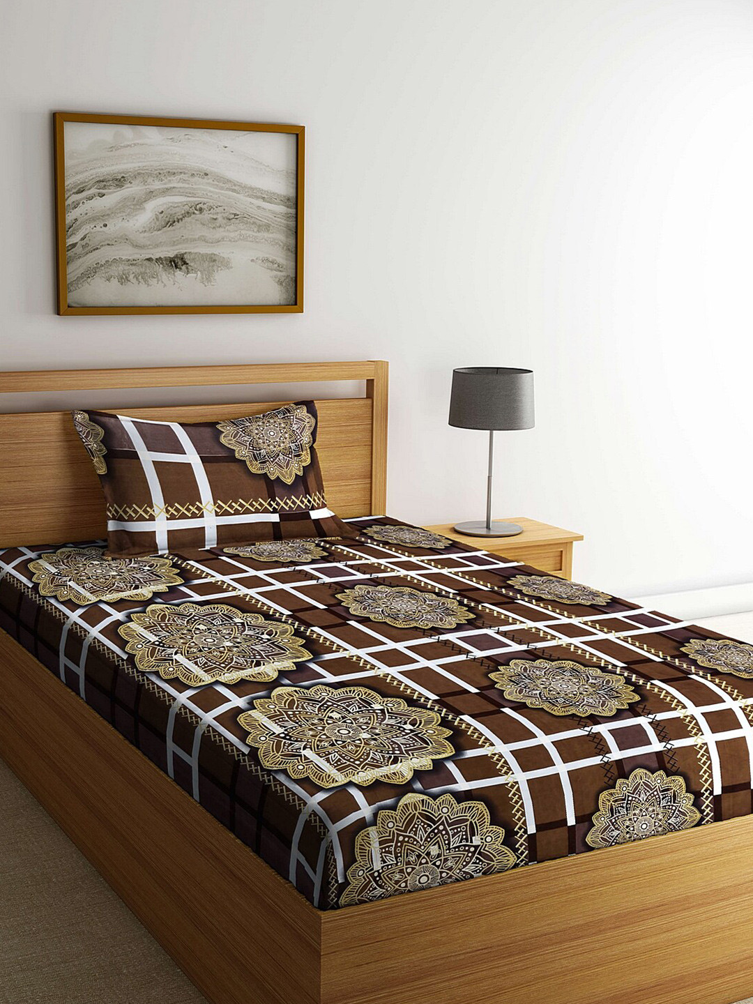 

Arrabi Brown & Beige Ethnic Motifs 300 TC Single Bedsheet with 1 Pillow Covers