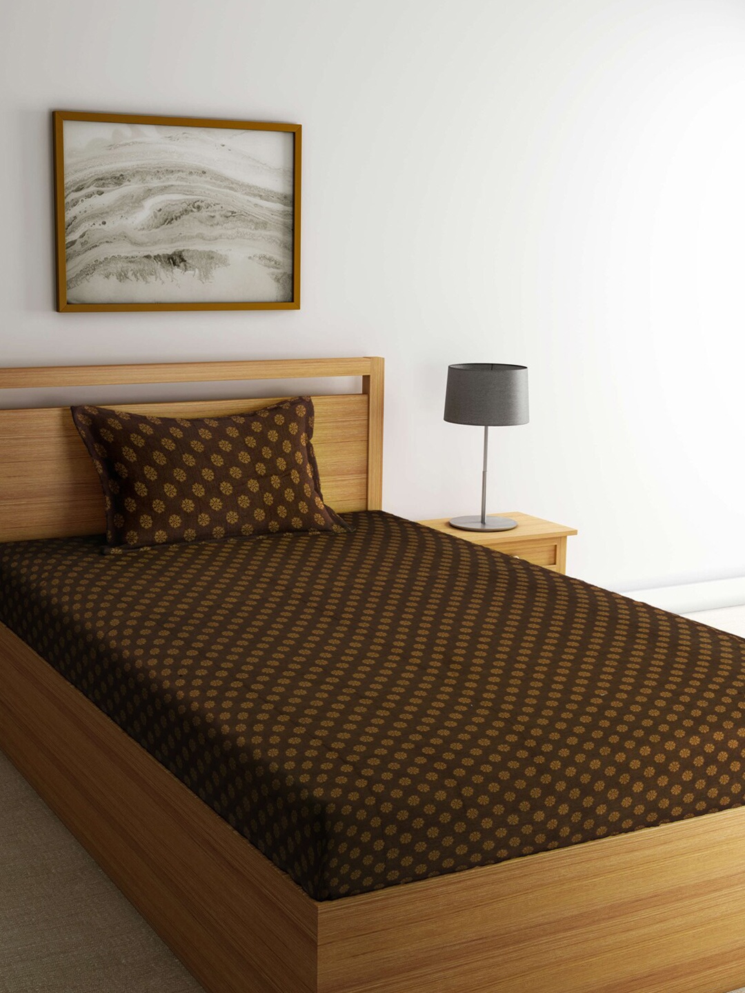 

Arrabi Brown Ethnic Motifs 300 TC Single Bedsheet with 1 Pillow Covers