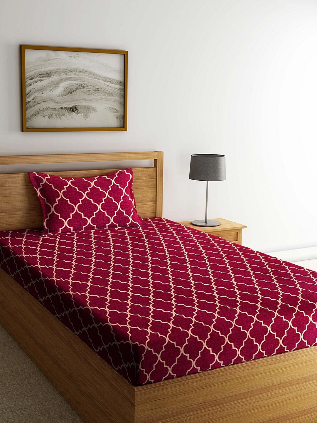 

Arrabi Maroon Ethnic Motifs 300 TC Single Bedsheet with 1 Pillow Covers