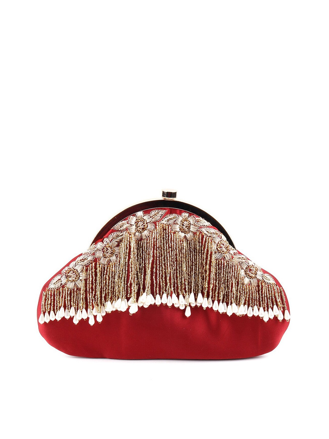 

ODETTE Red & Gold-Toned Embellished Purse Clutch