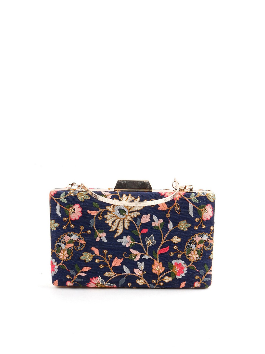 

ODETTE Navy Blue & Pink Embroidered Box Clutch