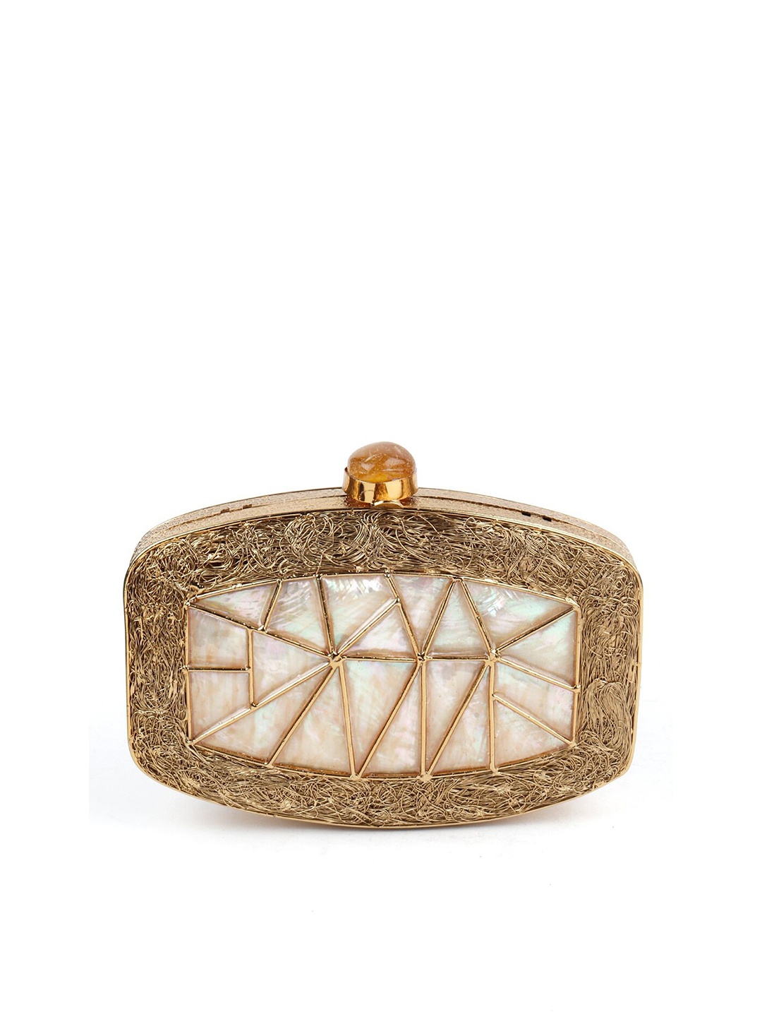 

ODETTE Gold-Toned & White Textured Box Clutch