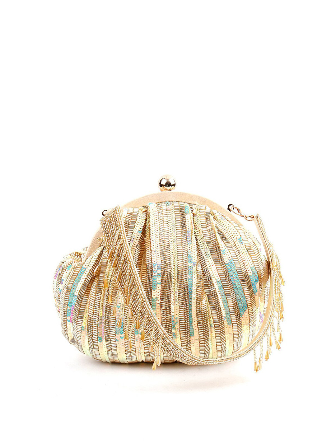 

ODETTE Gold-Toned & Blue Embellished Purse Clutch