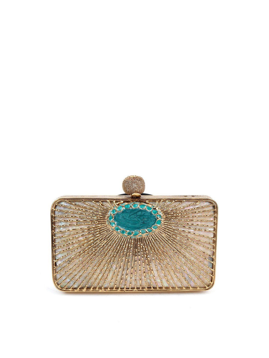 

ODETTE Gold-Toned & Turquoise Blue Embellished Box Clutch
