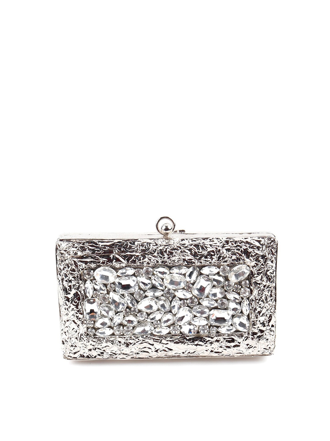 

ODETTE Silver-Toned & Brown Embellished Box Clutch