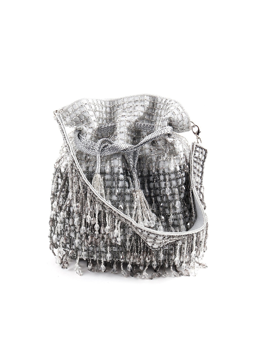 

ODETTE Silver-Toned Embellished Potli Clutch