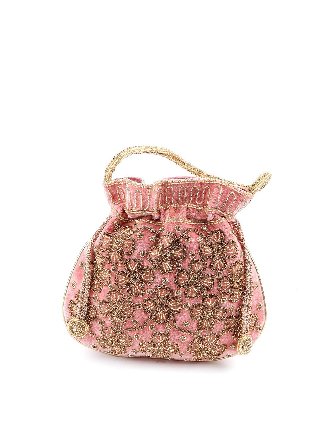

ODETTE Pink & Gold-Toned Embellished Potli Clutch