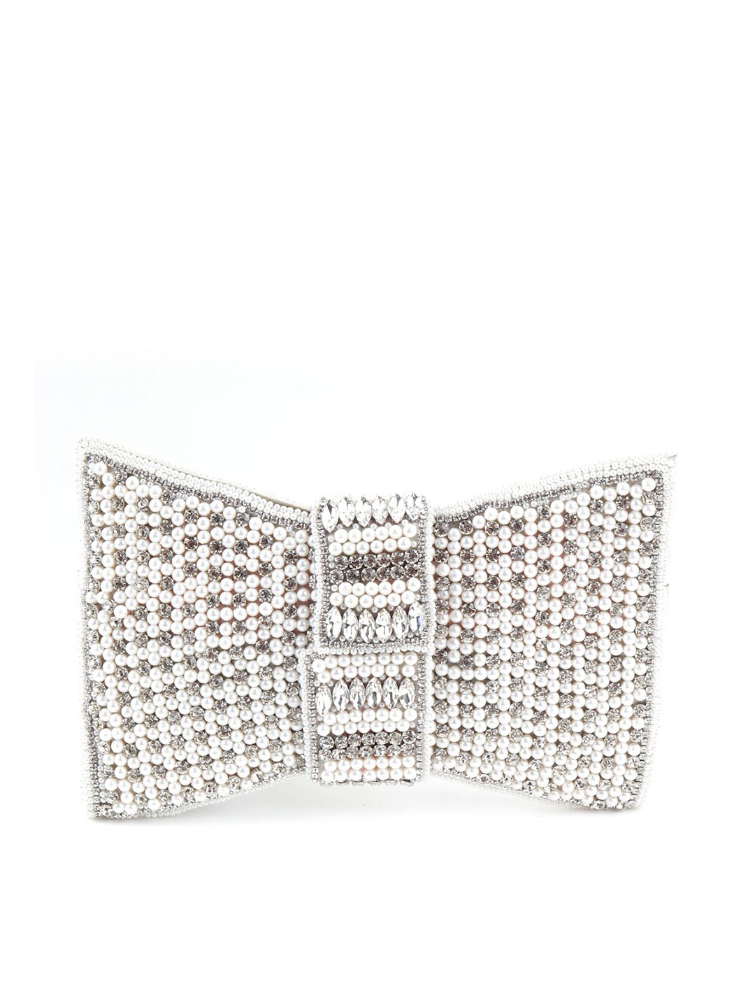 

ODETTE White & Silver-Toned Rhinestone Embellished Purse Clutch